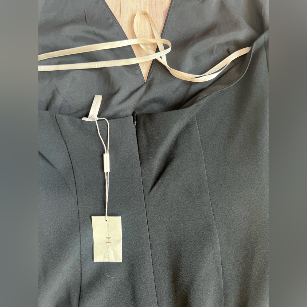 Halston Heritage cocktail black dress with blue/purple flower size 6 - Picture 11 of 16